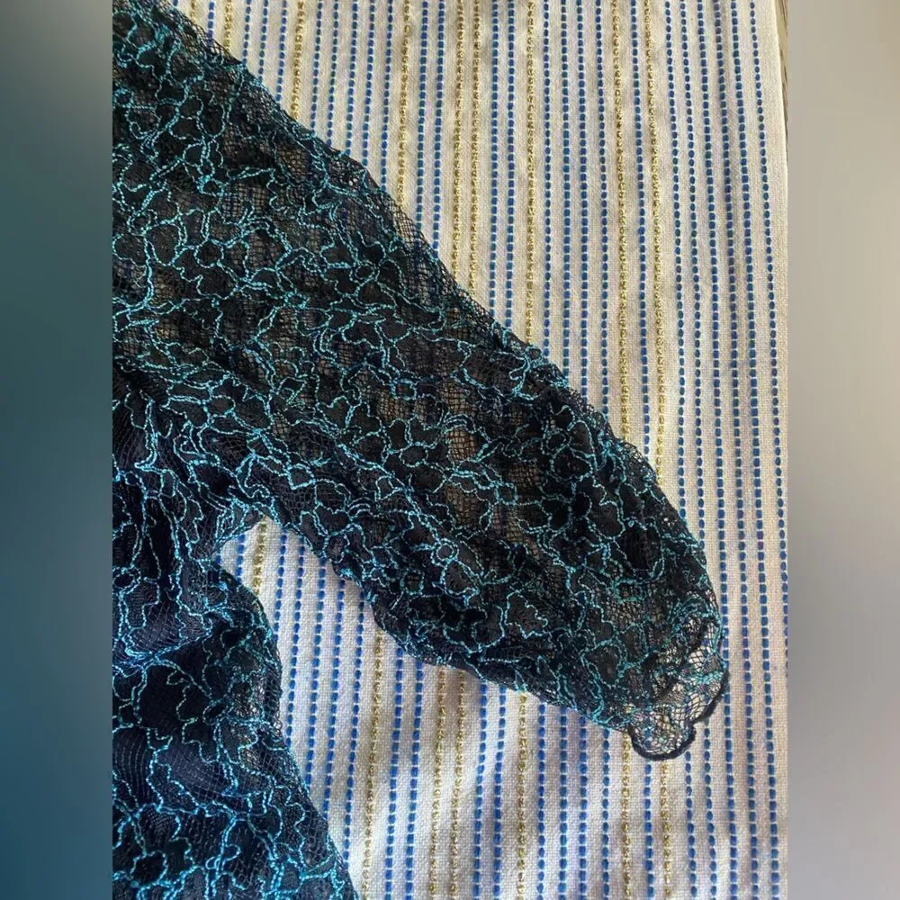 SEE BY CHLOE Black Blue Lace Knit Long Sleeve Boho Coquette Midi Dress Sz 40 US8